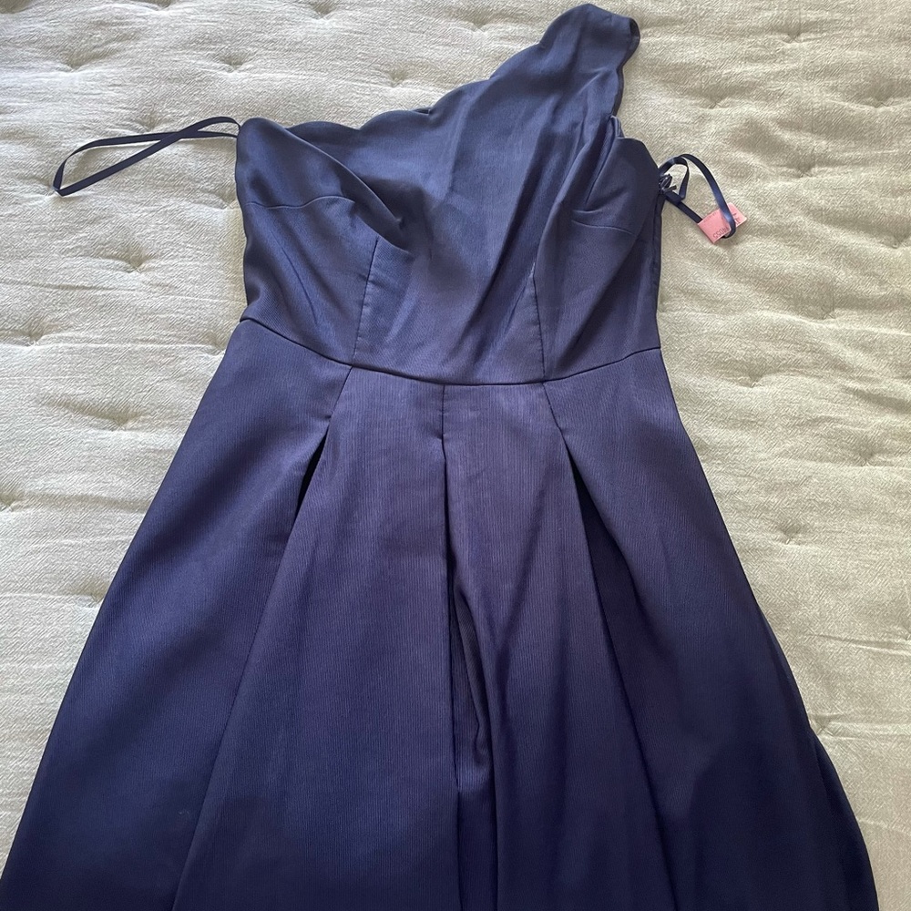 Navy one-shoulder Weddington Way dress
